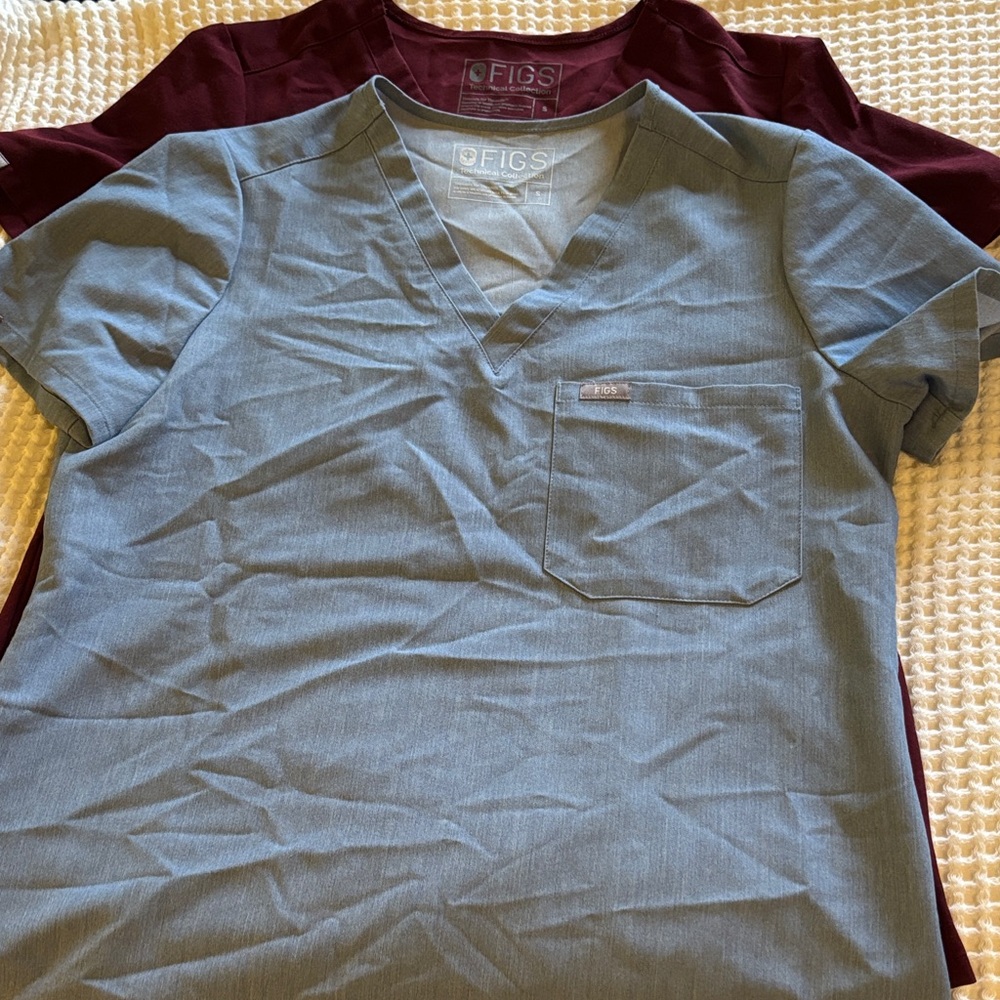 Lot of 2 Figs Blue and Maroon Scrub Tops Small